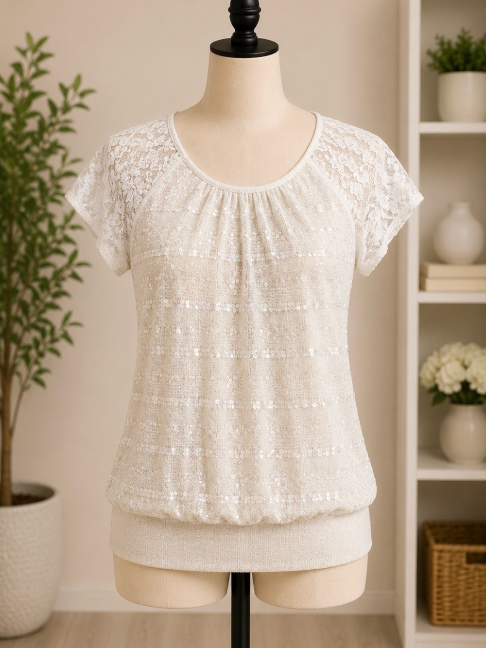 Daytrip Ivory Sequin Knit Top Y2K